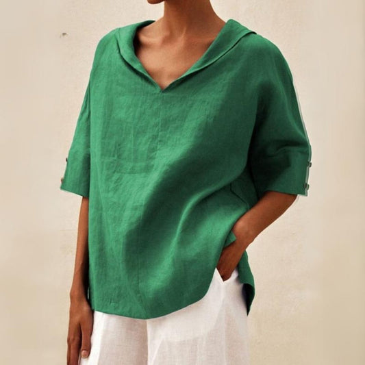 Lena - Linen blouses for women with V neckline