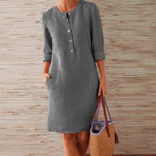 Raquel – Dress with long sleeves in cotton and linen
