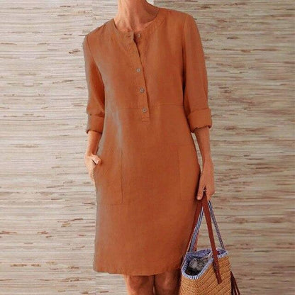 Raquel – Dress with long sleeves in cotton and linen